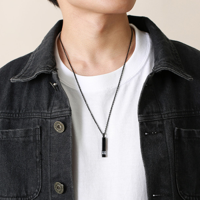 Wholesale Stainless Personalized Vertical Bar Necklace with CZ