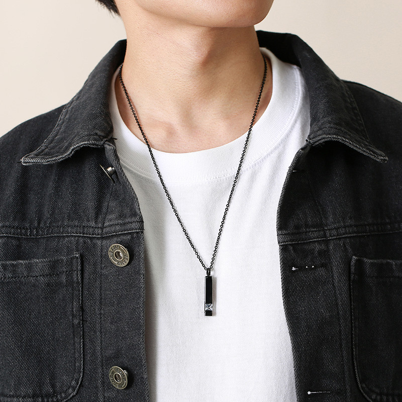 Wholesale Stainless Personalized Vertical Bar Necklace with CZ