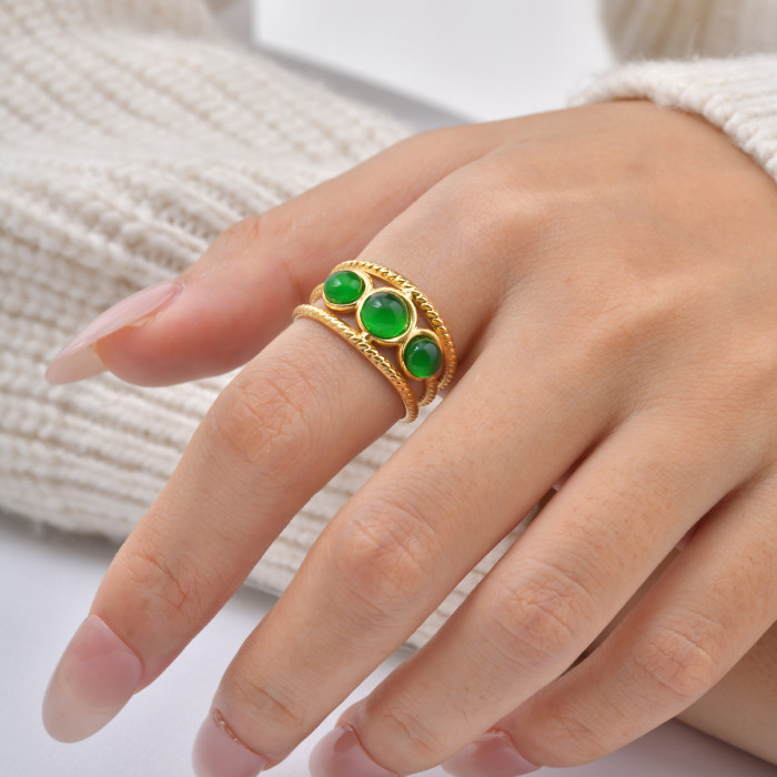 Wholesale Stainless Steel Green Stone  Ring