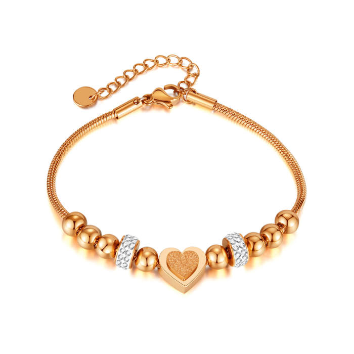 Wholesale Stainless Steel Beaded Heart Bracelet