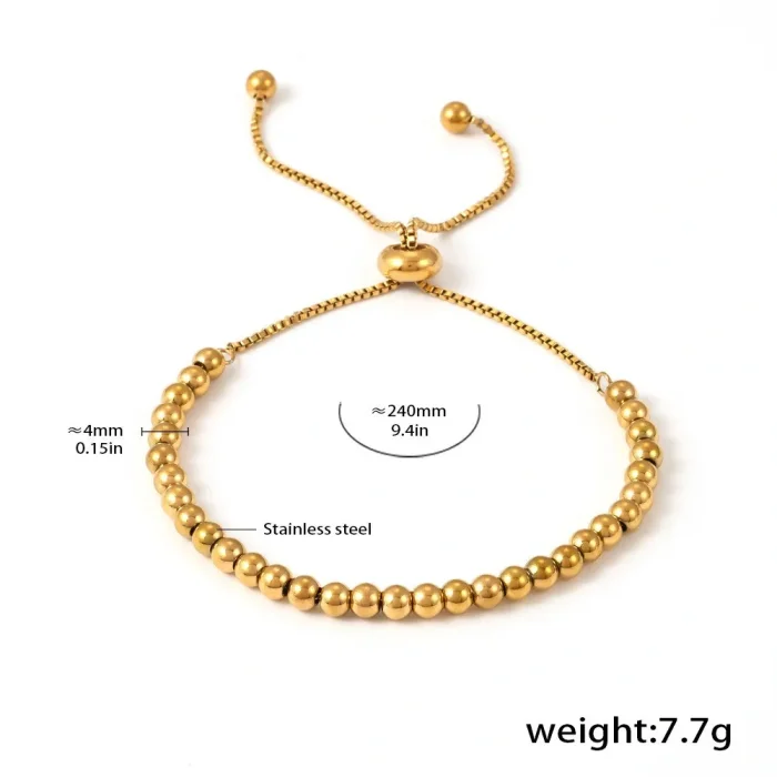 Wholesale Stainless Steel Gold Beaded Slider Bracelet