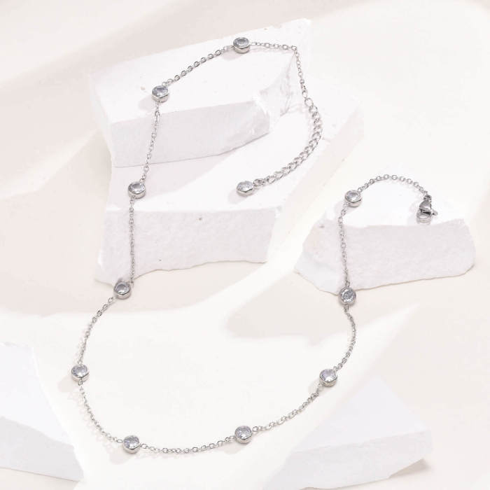 Wholesale Stainless Steel CZ Station Women Necklace