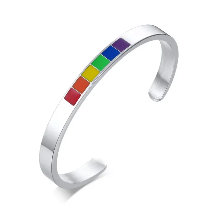 Wholesale Stainless Steel Enamel Rainbow Cuff Bracelet