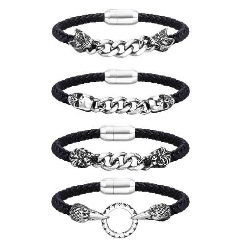 Wholesale Stainless Steel Chain and Leather Bracelet