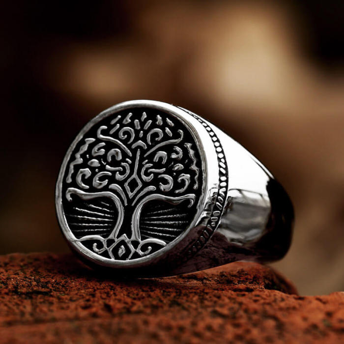Wholesale Stainless Steel Vintage Tree of Life Signet Ring
