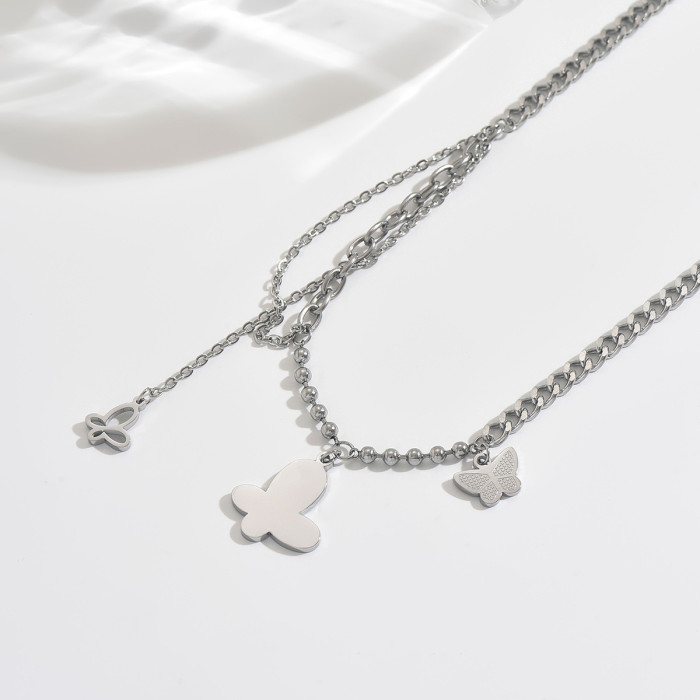 Wholesale Stainless Steel Multi-Layer Butterfly Necklace