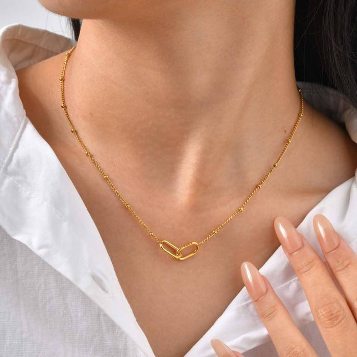 Wholesale Stainless Steel Minimalist Gold Paperclip Chain Necklace