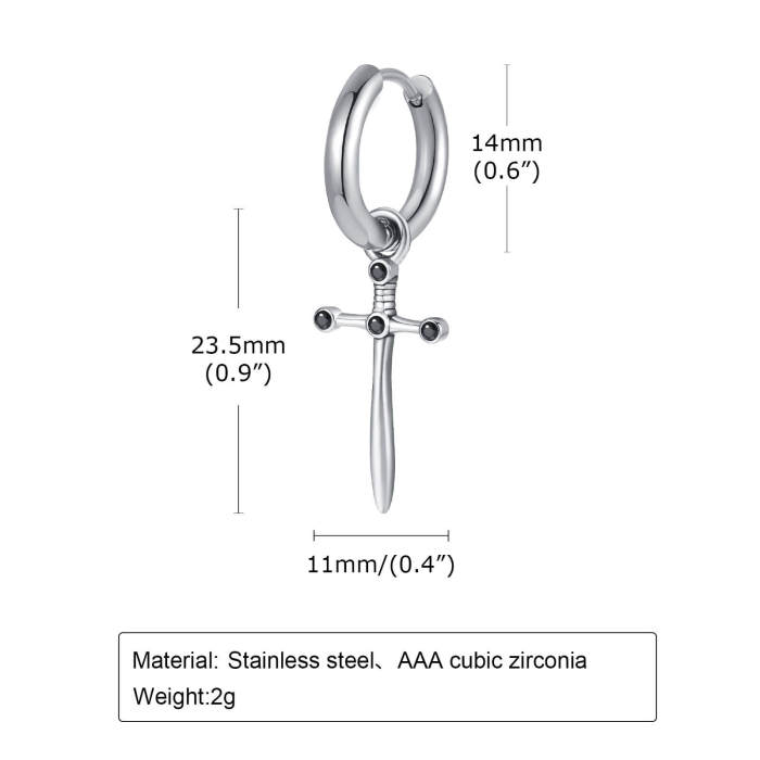 Wholesale Stainless Steel Mens Sword Cross Hoop Earring