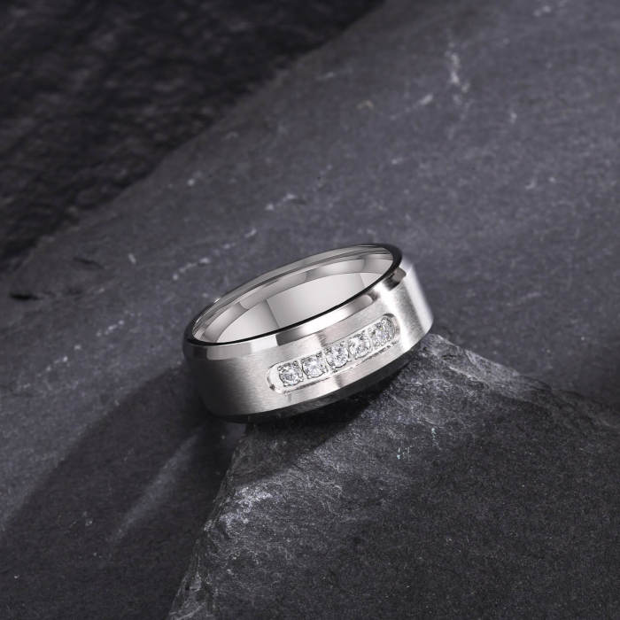 Wholesale Stainless Steel Brush Ring with Zirconia