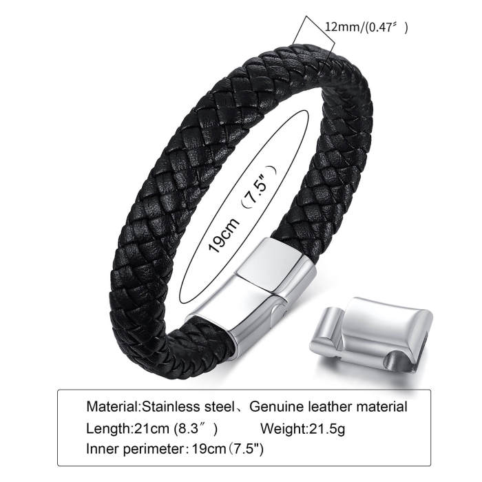 Wholesale Stainless Steel Classic Braided Leather Bracelet