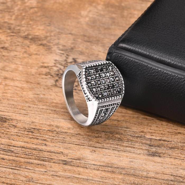 Wholesale Stainless Steel Black Zirconia Ring for Men