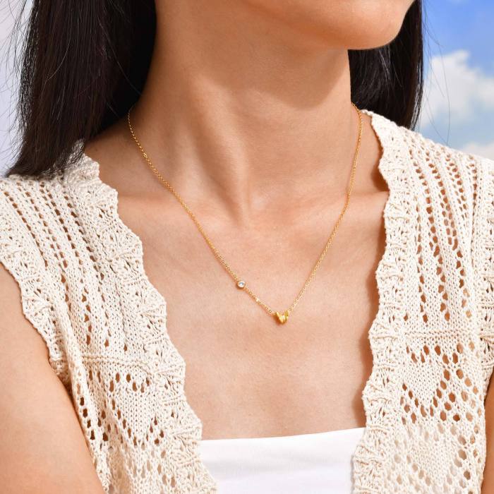 Wholesale Stainless Steel Butterfly Zirconia Necklace