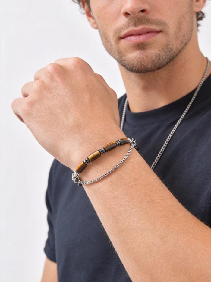 Wholesale Stainless Steel Tiger's Eye Layer Chain Bracelet