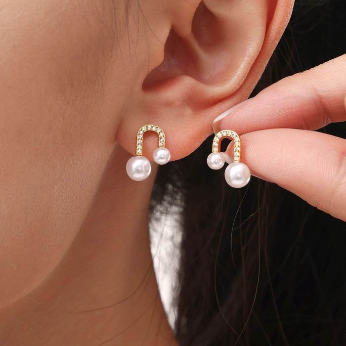 Wholesale Steel U-Shaped Pearl Necklace Earrings