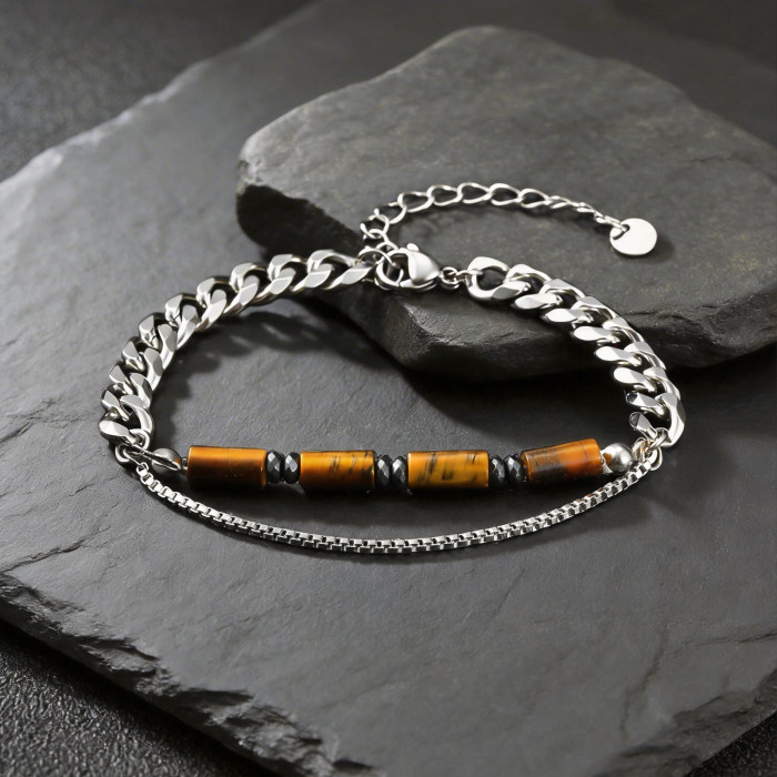 Wholesale Stainless Steel Tiger's Eye Layer Chain Bracelet