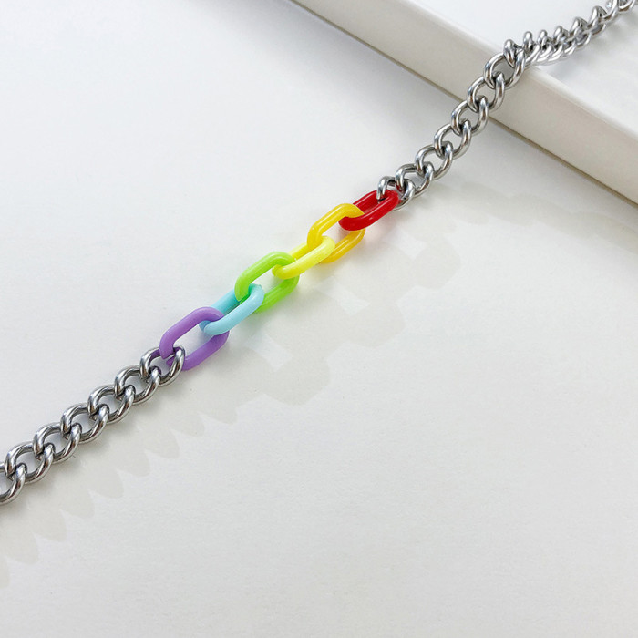 Wholesale Rainbow Link Bracelet Stainless Steel Cuban Curb Chain Bracelet