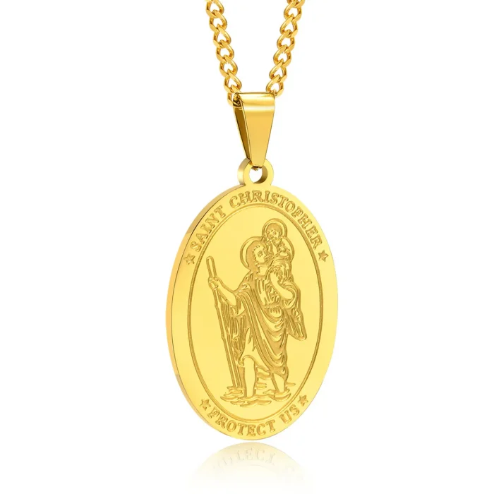 Wholesale Stainless Steel Oval St Christopher Pendant
