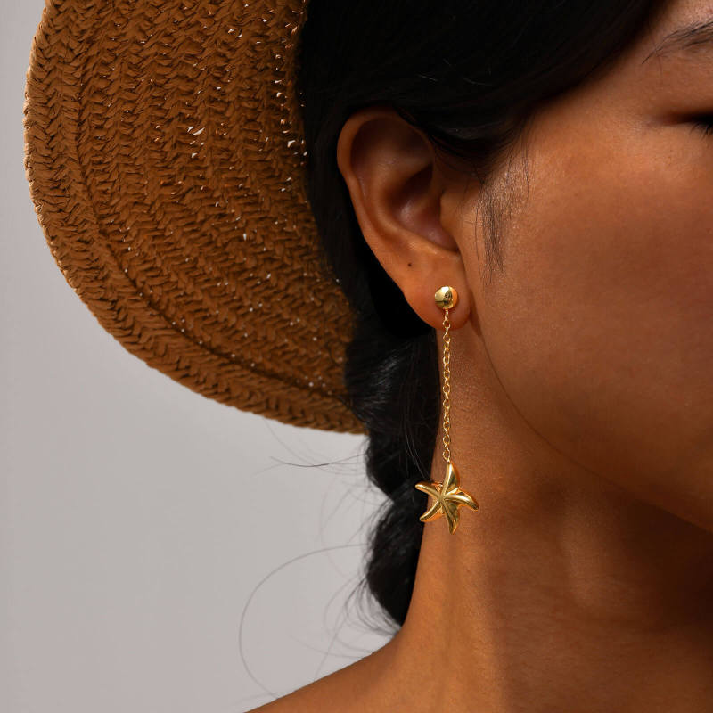 Wholesale Stainless Steel Starfish Tassel Earrings