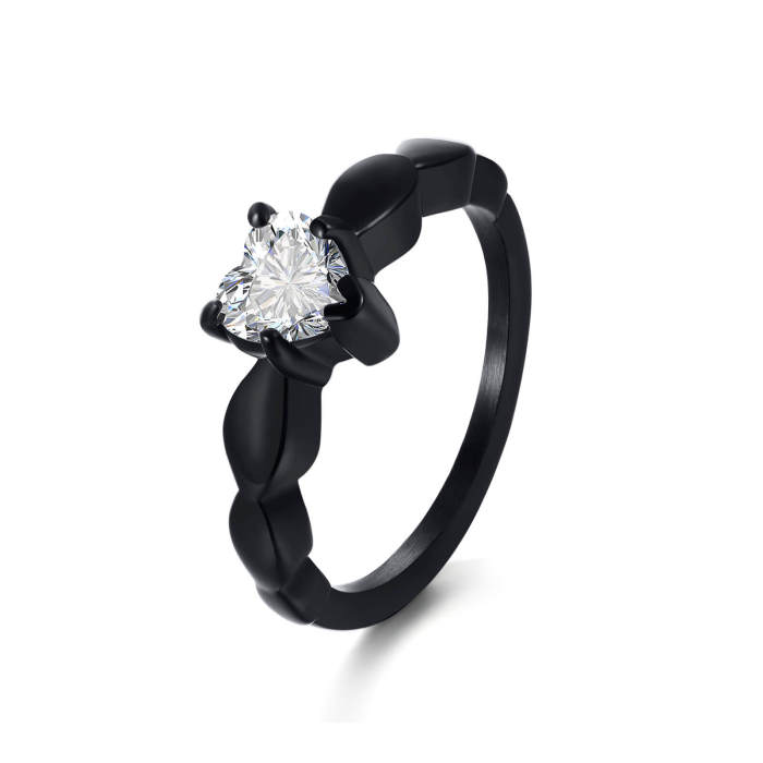 Wholesale Stainless Steel Heart Shape CZ Rings for Women