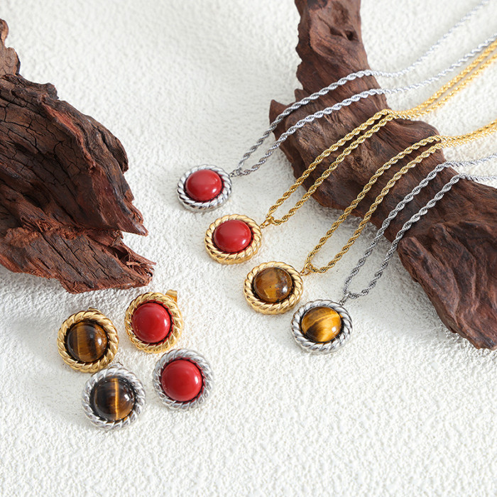 Wholesale Stainless Steel Tiger Eye Pendant Necklace