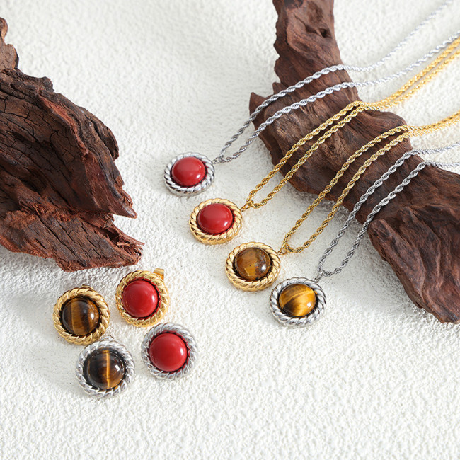 Wholesale Stainless Steel Tiger Eye Pendant Necklace