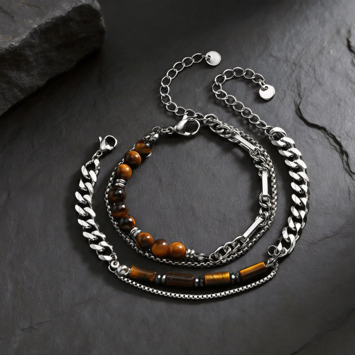 Wholesale Stainless Steel Tiger's Eye Layer Chain Bracelet