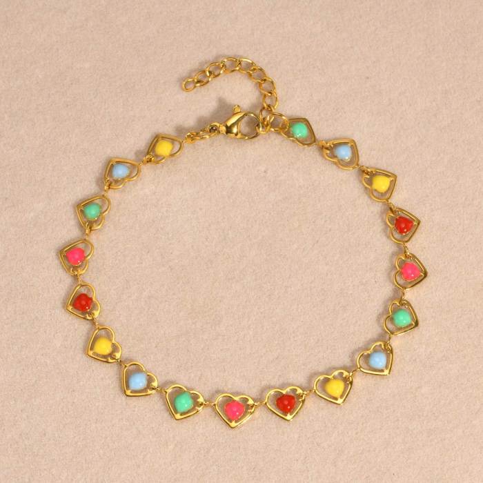 Wholesale Stainless Steel Women's Colorful Heart Bracelet