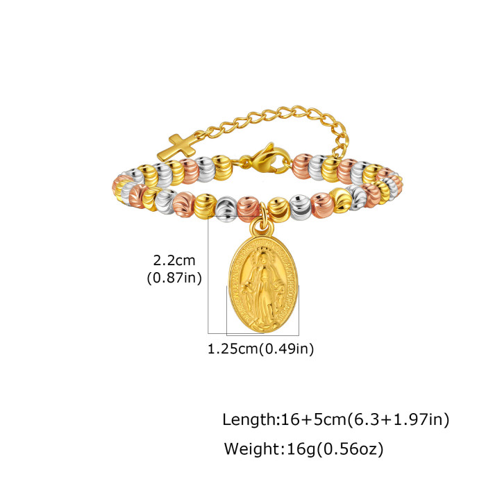 Wholesale Stainless Steel Virgin Mary Medal Bead Bracelet