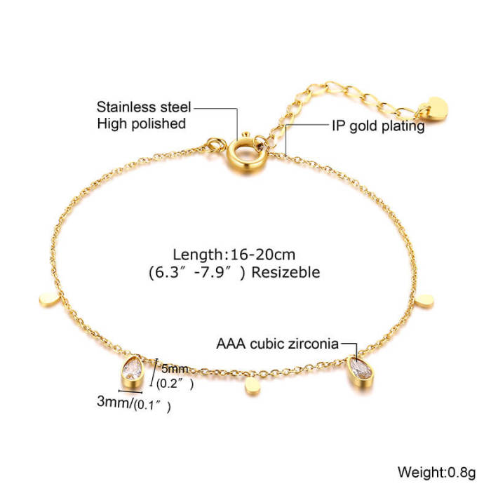 Wholesale Stainless Steel Women Water Drop Charm Bracelet