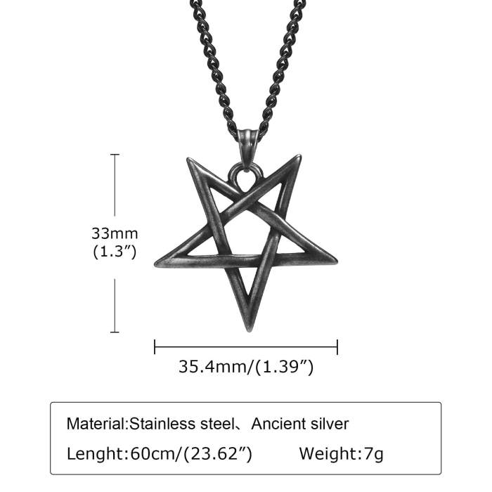 Wholesale Stainless Steel Ancient Silver Inverted Pentagram Necklace