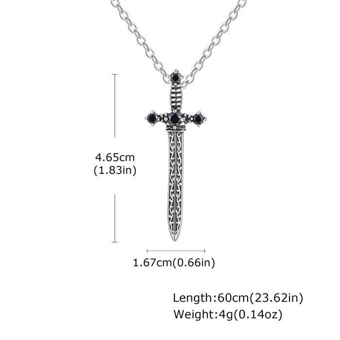 Wholesale Stainless Steel Black Zirconia Sword Pendant