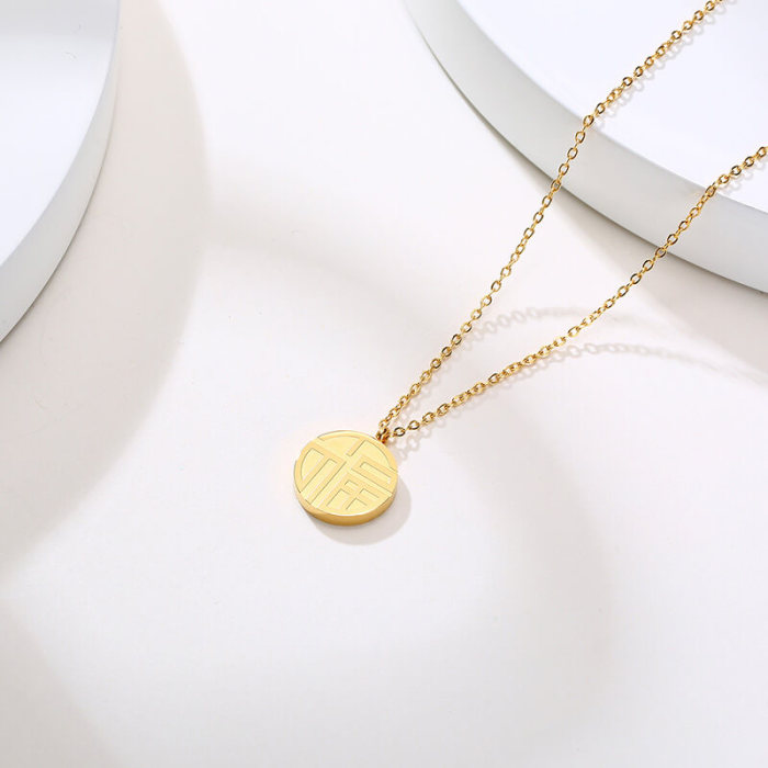 Wholesale Stainless Steel Gold Fu Pendant Necklace