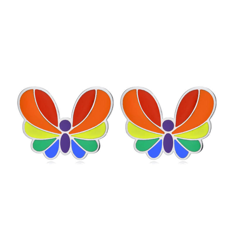 Wholesale Stainless Steel Rainbow Butterfly Stud Earrings