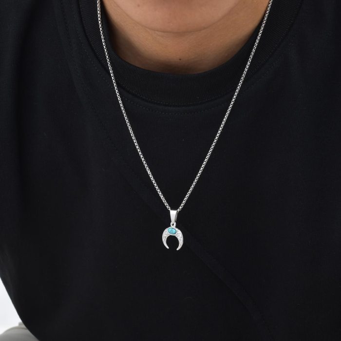 Wholesale Stainless Steel Turquoise Moon Pendant