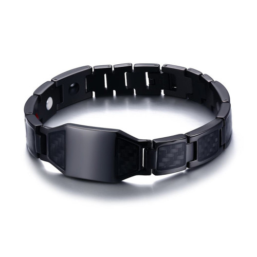 Wholesale Black Stainless Steel Carbon Fiber Magnetic Therapy Bracelets