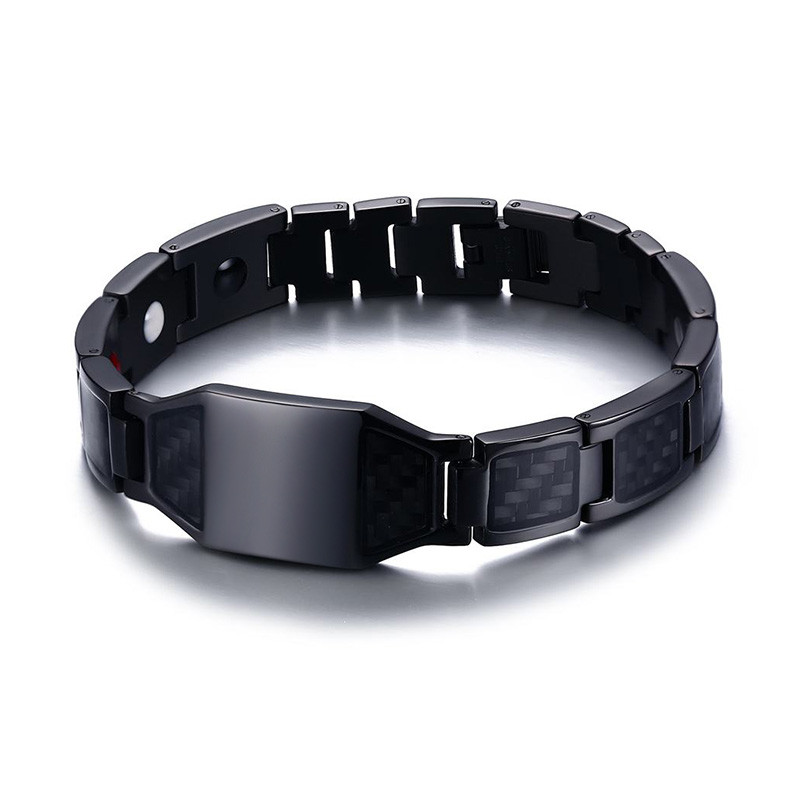 Wholesale Black Stainless Steel Carbon Fiber Magnetic Therapy Bracelets