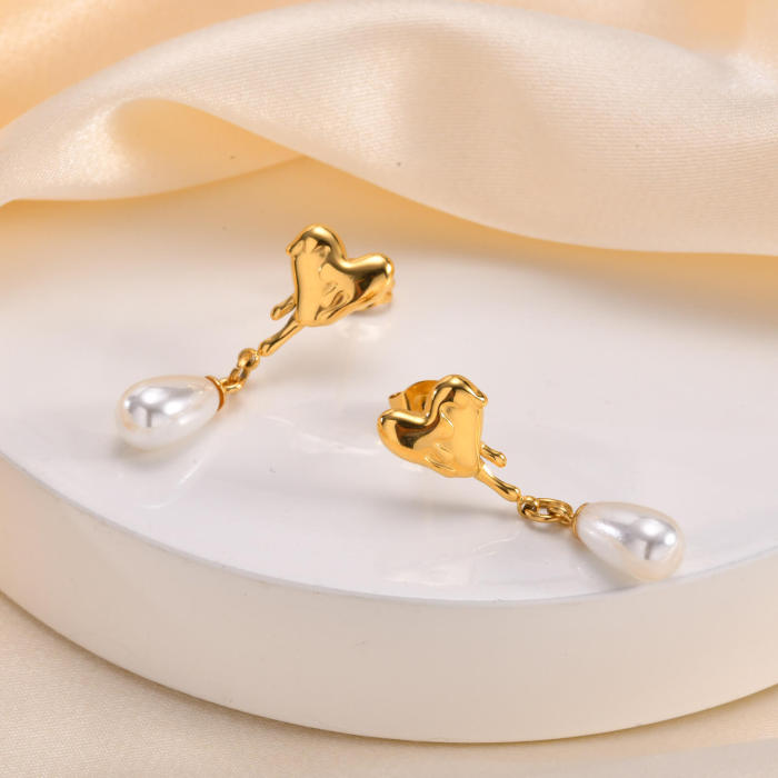 Wholesale Stainless Steel Heart Imitation Pearl Earrings