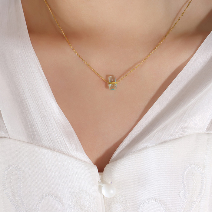 Wholesale Stainless Steel Rectangle Birthstone Necklace