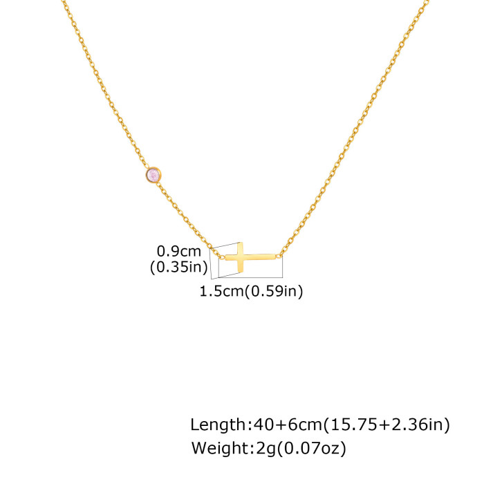 Wholesale Stainless Steel Cross Birthstone Necklace