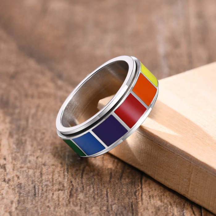 Wholesale Stainless Steel Rainbow Flag Spinner Ring
