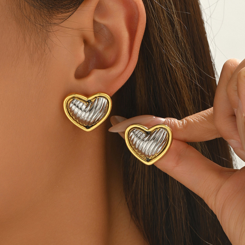 Wholesale Stainless Steel Puffy Heart Stud Earrings