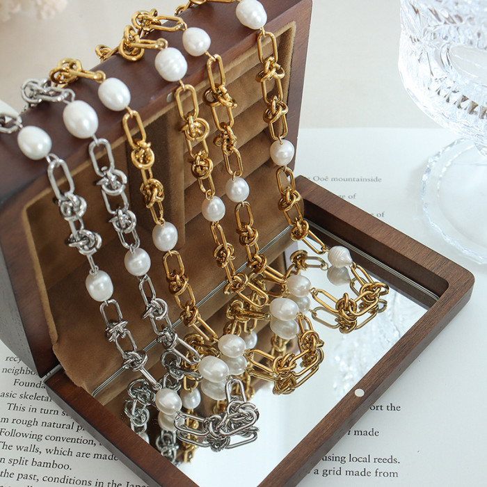 Wholesale Stainless Steel Pearl Knot Link Jewelry Set