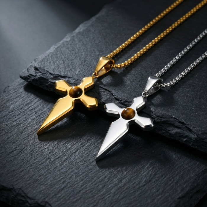 Wholesale Stainless Steel Tiger's Eye Cross Pendant