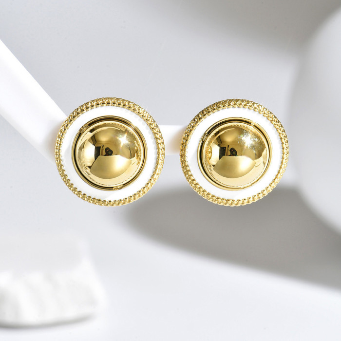 Retro French Style Stainless Steel Button Earrings Bulk
