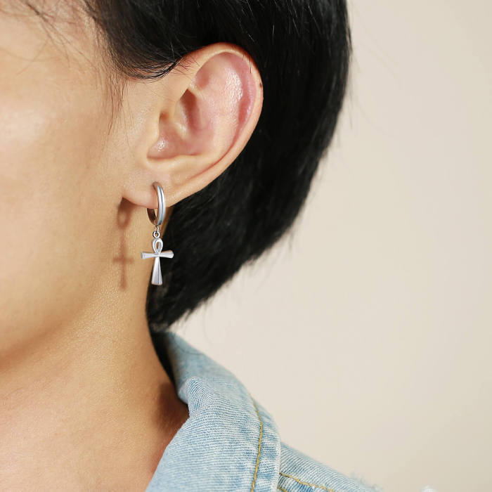 Wholesale Stainless Steel Cross Drop Hoop Earrings