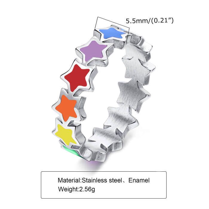 Wholesale Stainless Steel Women Rainbow Star Ring