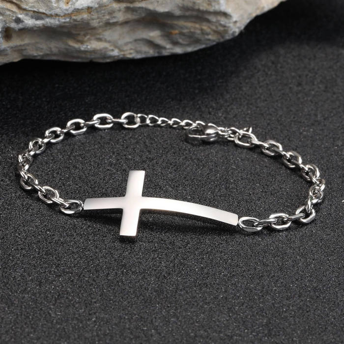 Wholesale Stainless Steel Curved Cross Bracelet