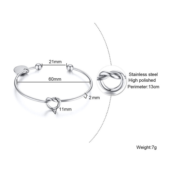 Wholesale Stainless Steel Disk Tag Love Knot Cuff Bracelet