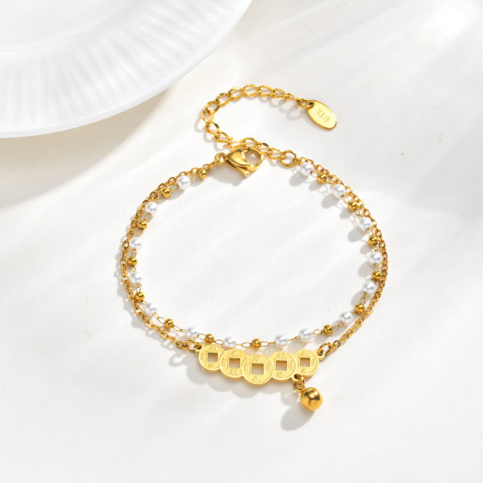Wholesale Stainless Steel Five Emperor Coins Bracelet