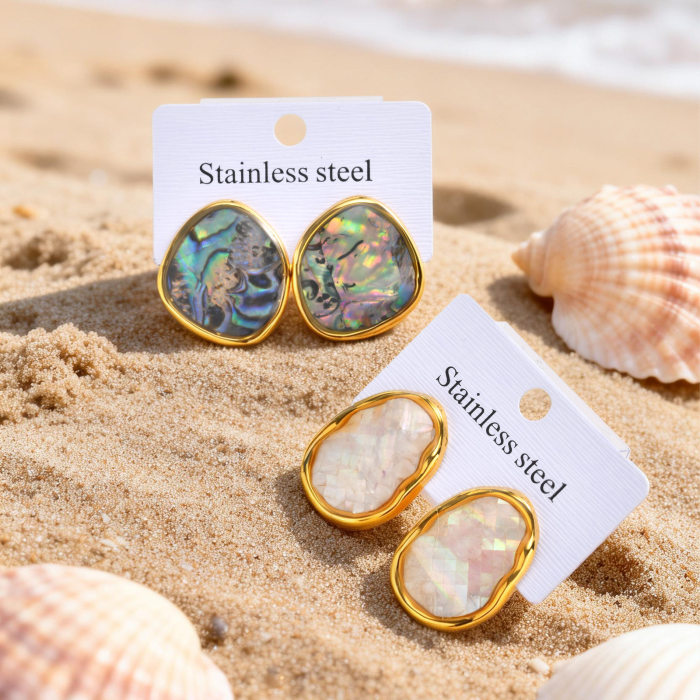 Wholesale Gold Plated Irregular Shell & Abalone Stud Earrings